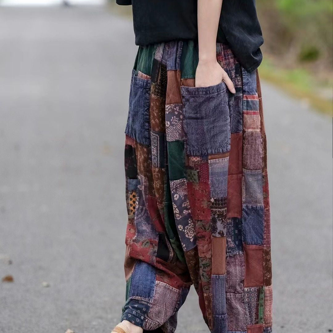 grunge outfits 2024 Spring New Color Matching Harem Trousers Cropped Pants Casual Pants Retro Artistic