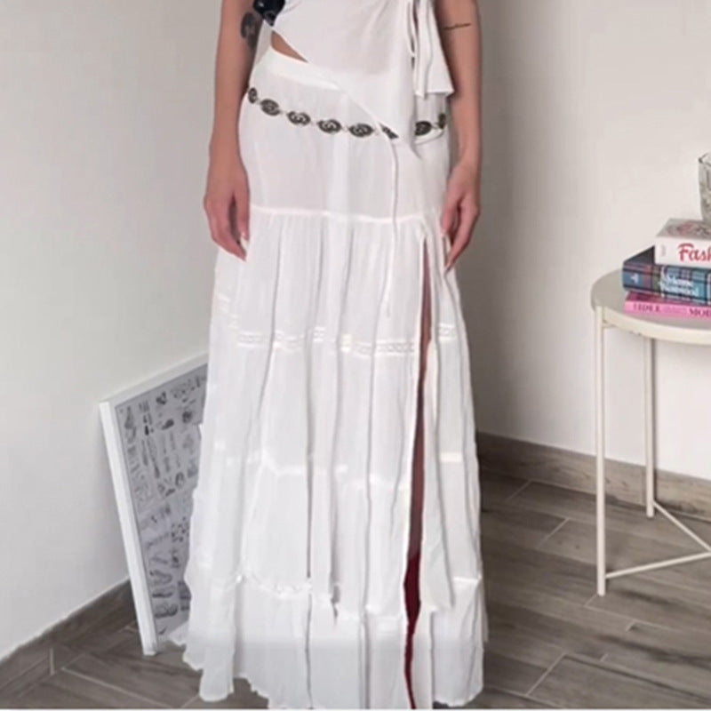 concert outfit INS Fashion Trendy Cotton Split Pure White Dress 2024 New Simple Casual All-Match Skirt for Women