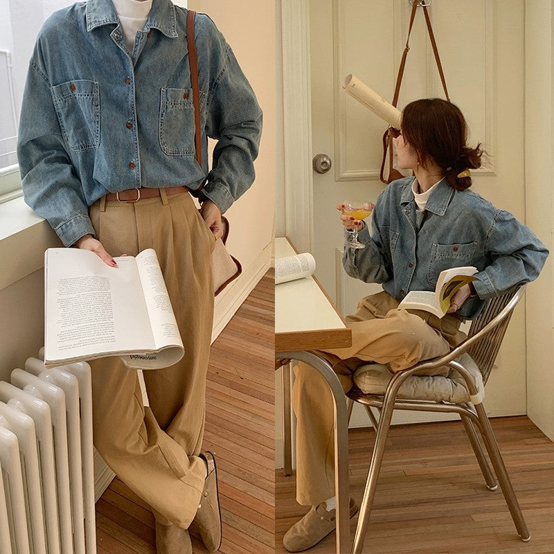 suede jacket outfit French Retro Khaki Straight Suit Pants Women's Spring and Autumn High Waist Korean Style Slimming Cover Chic Casual Long Pants