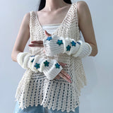 2000s fashion Japanese Girl Star Millennium Y2g Hot Girl Five-Pointed Star Knitted Open Finger Warm Gloves Autumn and Winter Oversleeves Tide