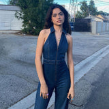 concert outfit Style Women's Clothing 2024 Summer New Slim Slimming Fashion Street Retro Style High Waist Denim Jumpsuit