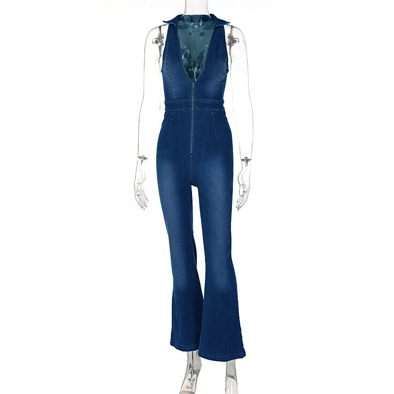 concert outfit Style Women's Clothing 2024 Summer New Slim Slimming Fashion Street Retro Style High Waist Denim Jumpsuit