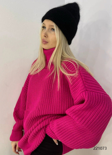 2000s fashion Autumn and Winter Thickened Loose Turtleneck Wool plus Size Casual Solid Color Russian Knitwear Sweater Women's Clothing