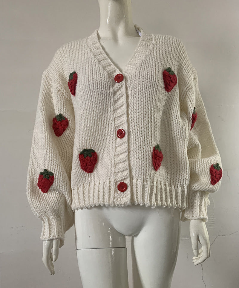 outfit inspo New Style Sweater Cardigan Strawberry Retro Style Three-Dimensional Sweater Ins Hot Selling Short Coat for Women