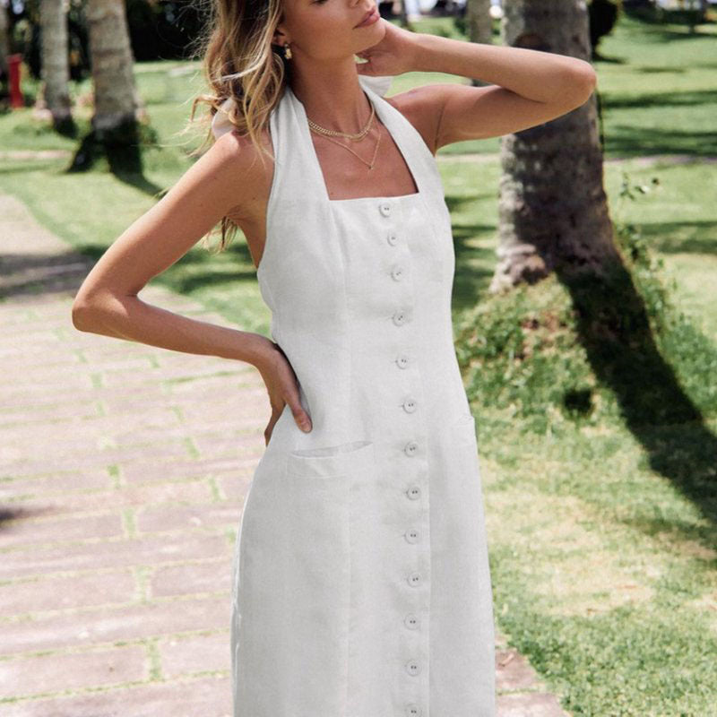 dress to impress codes Summer Beautiful Holiday Halter Backless Dress Cotton High-Grade Slim Dress