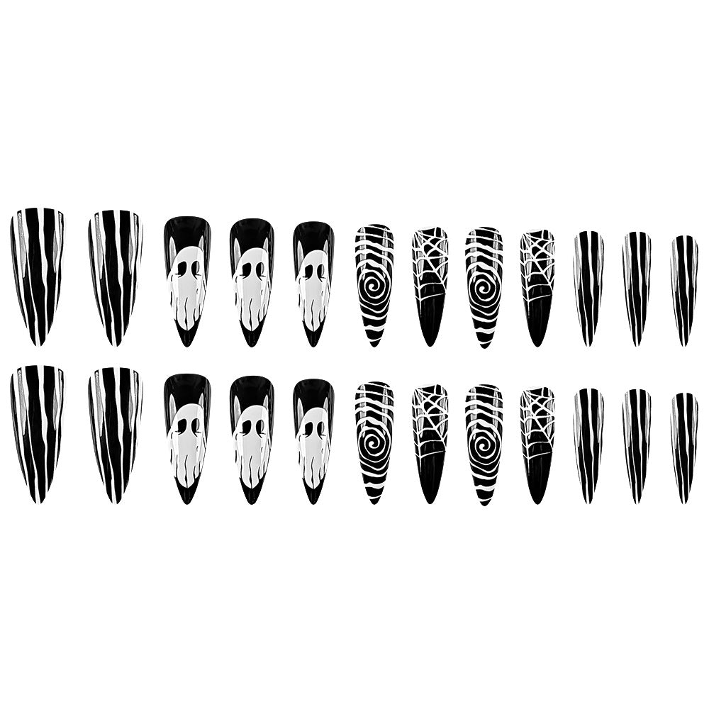 men’s fall fashion 2024 Hot Selling Water Drop Nail Sheet Striped Cobweb Fake Nail Patch Halloween Grimace Wearing Nail