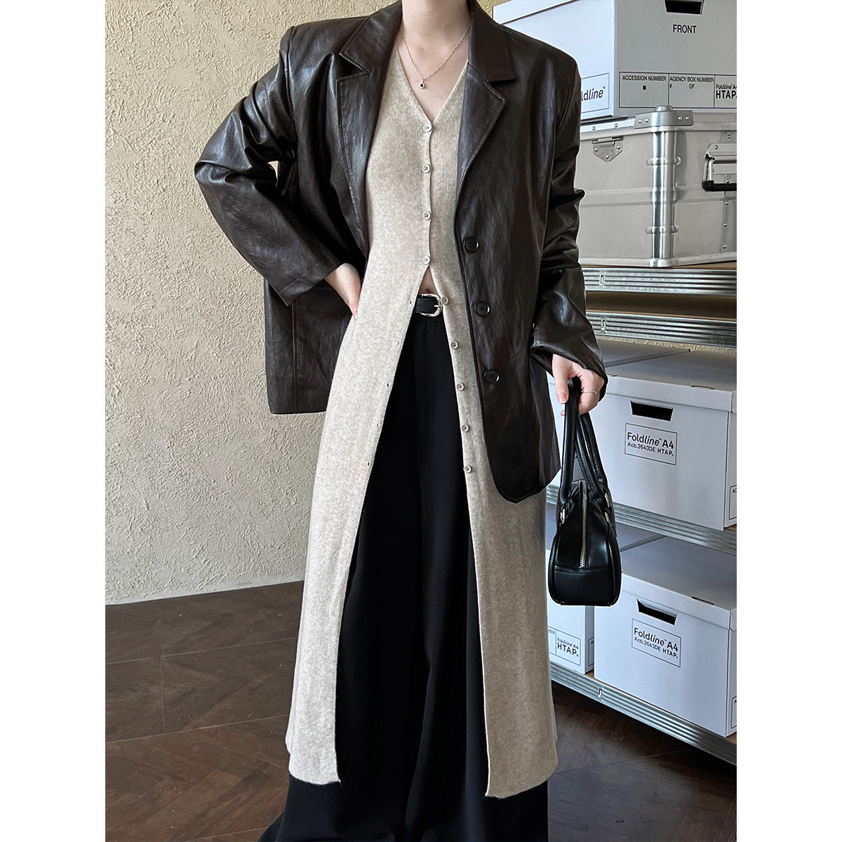 church outfit Luxi Korean Style Autumn High-Grade Lazy Loose Slimming Long Top Women's New Knitted Coat  