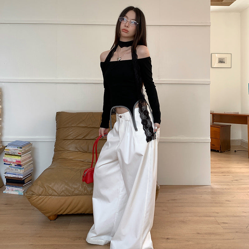 suede jacket outfit   Fish Fashionable Retro High Street Suit Pants Loose Wide Leg Lazy Solid Color Straight Casual Pants  