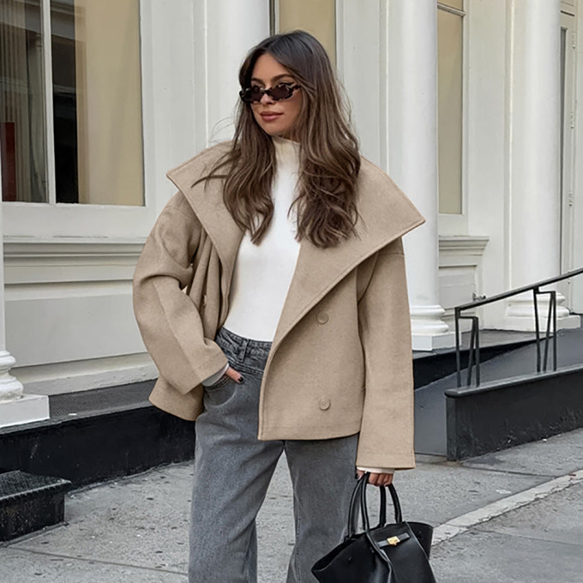 outfit inspo Commuter French Style Khaki Woolen Coat Women's 2024 Winter High-Grade Thickened Double-Breasted Lapel Coat Women's Clothing