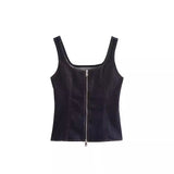 concert outfit  Women's New Style Slim Shoulder Strap Zipper Denim Vest Sleeveless Top  