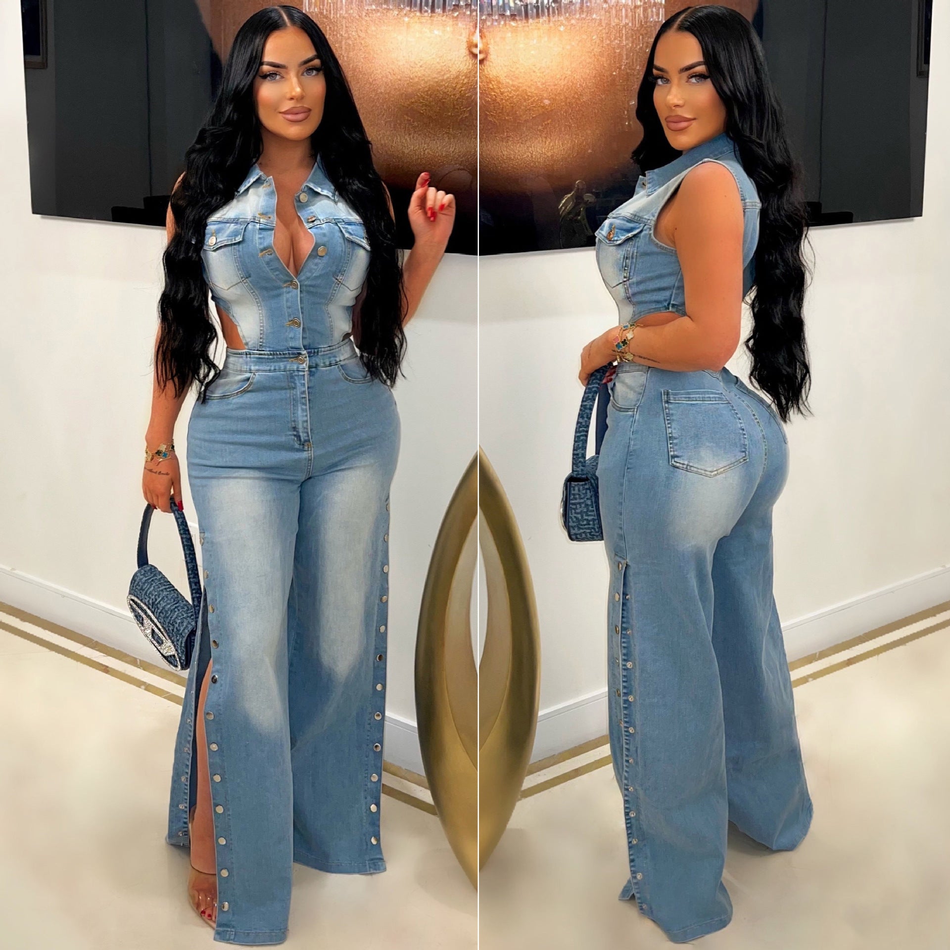 outfit inspo fall  Tight Waist Slim Elastic Wash Denim Jumpsuit Straight Loose Jumpsuit