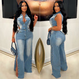 outfit inspo fall  Tight Waist Slim Elastic Wash Denim Jumpsuit Straight Loose Jumpsuit