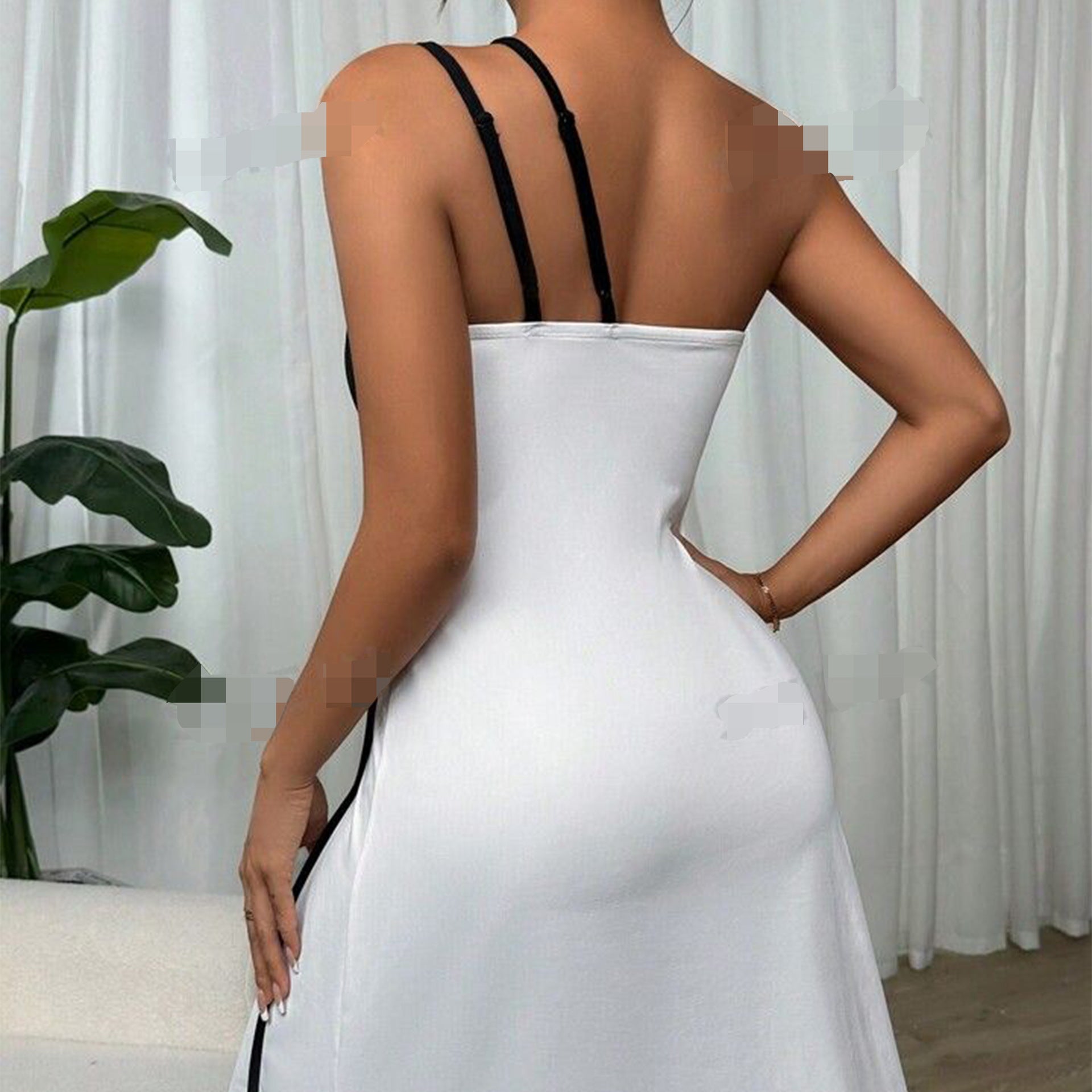 dress to impress outfits 2024 Autumn New Women's Black Stitching One-Shoulder Sling A- line Backless Dress for Women