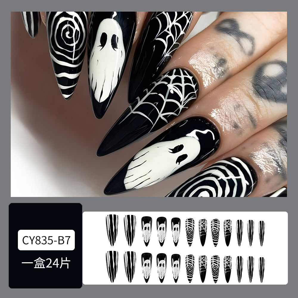 men’s fall fashion 2024 Hot Selling Water Drop Nail Sheet Striped Cobweb Fake Nail Patch Halloween Grimace Wearing Nail