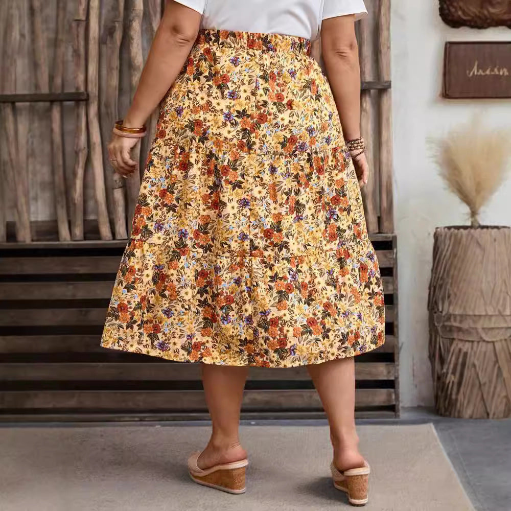 outfit inspo fall 2024 Spring and Summer Women's Clothing New Fashion Printed Floral High Waist plus Size Dress Women