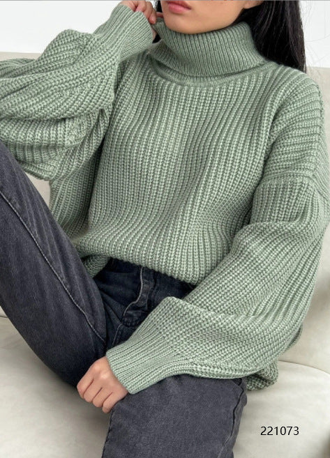 2000s fashion Autumn and Winter Thickened Loose Turtleneck Wool plus Size Casual Solid Color Russian Knitwear Sweater Women's Clothing