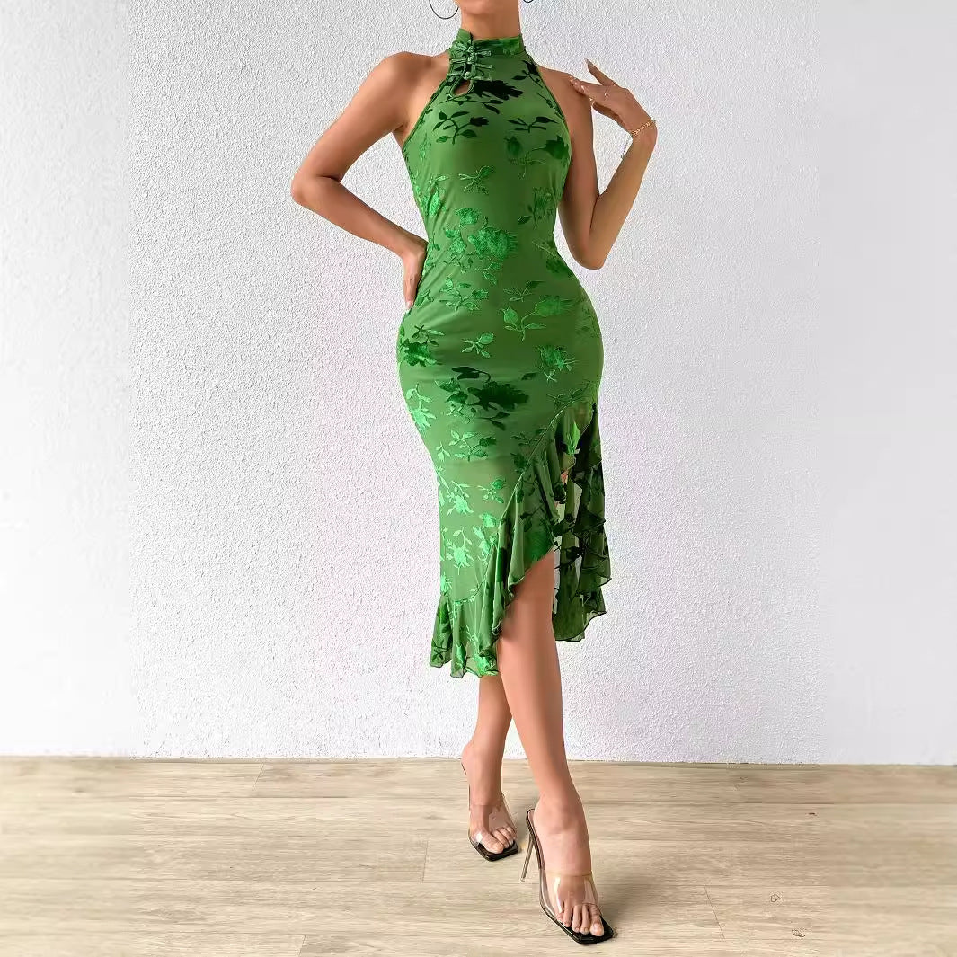 pop culture dress to impress New Chinese Cheongsam Hot Selling Half Turtleneck Sleeveless Side Slit Fishtail Dress