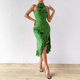 pop culture dress to impress New Chinese Cheongsam Hot Selling Half Turtleneck Sleeveless Side Slit Fishtail Dress