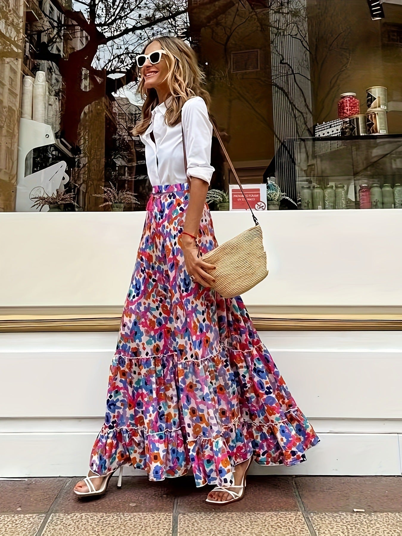 y2k outfits Printed Skirt Ins2024 Summer New Casual Holiday Large Swing Long Skirt Women's Skirt