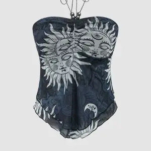 y2k outfits Women's Y2g Mesh Sunflower Irregular Vest Tube Top Halter Strap Beaded Top for Women