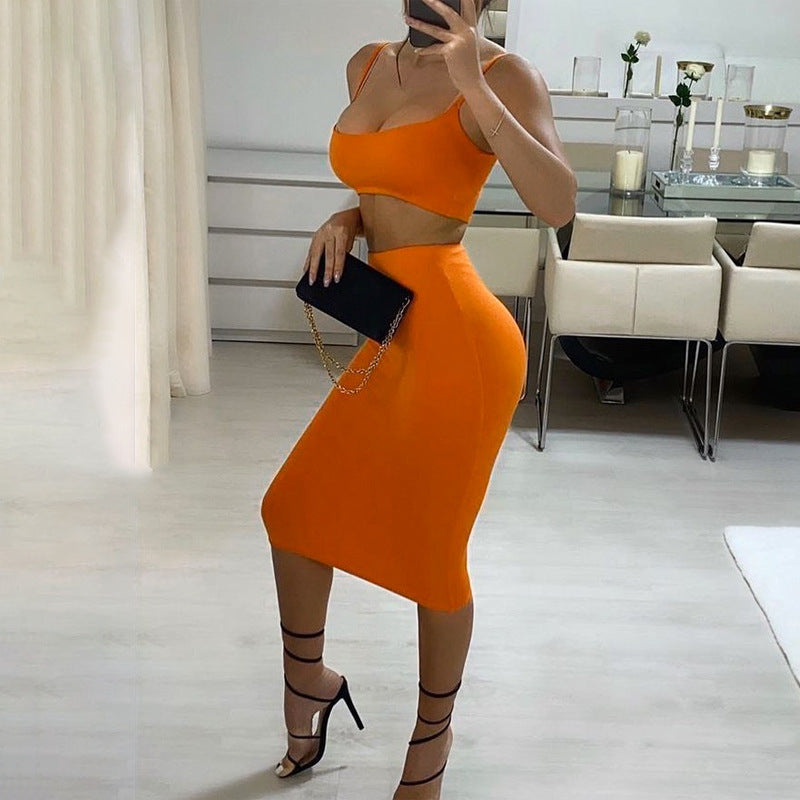 dress to impress outfits Women's 2024 Autumn Solid Color Camisole Top Sexy Fashion Casual Skirt Suit Two-Piece Set