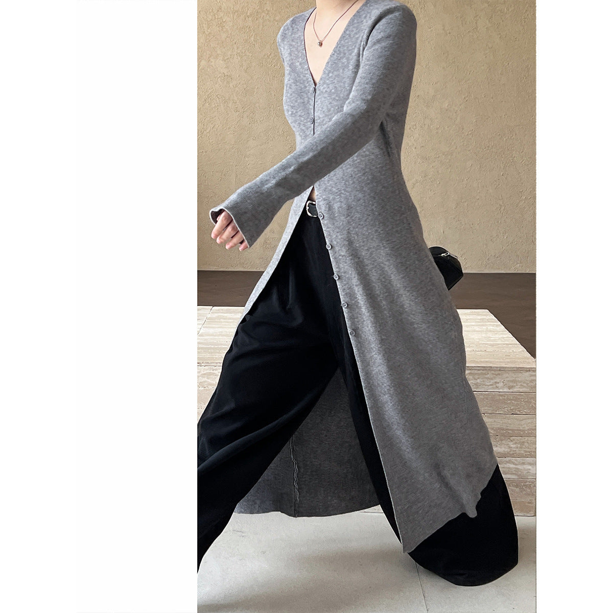 church outfit Luxi Korean Style Autumn High-Grade Lazy Loose Slimming Long Top Women's New Knitted Coat  