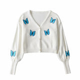 2000s fashion 2024 Autumn and Winter New Casual Short Butterfly Embroidered Lantern Sleeve Knitted Sweater Cardigan Coat