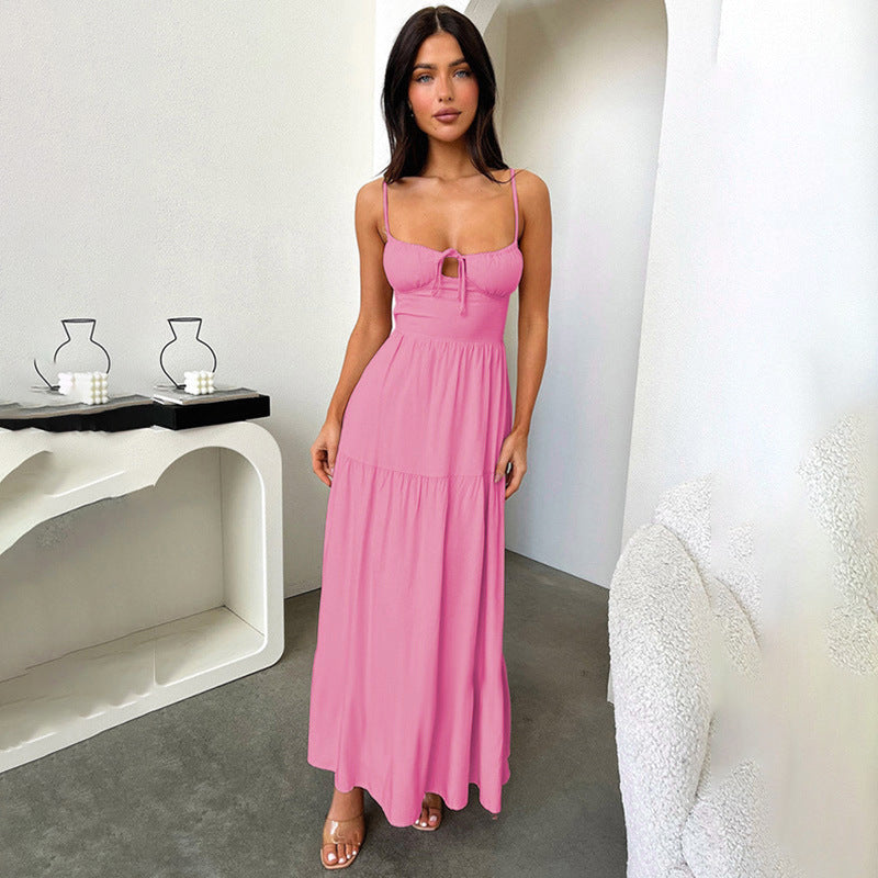 summer outfits inspo  Summer New Lace-up Waist Dress Style Strap Backless a Swing Holiday Dress Women's Clothing