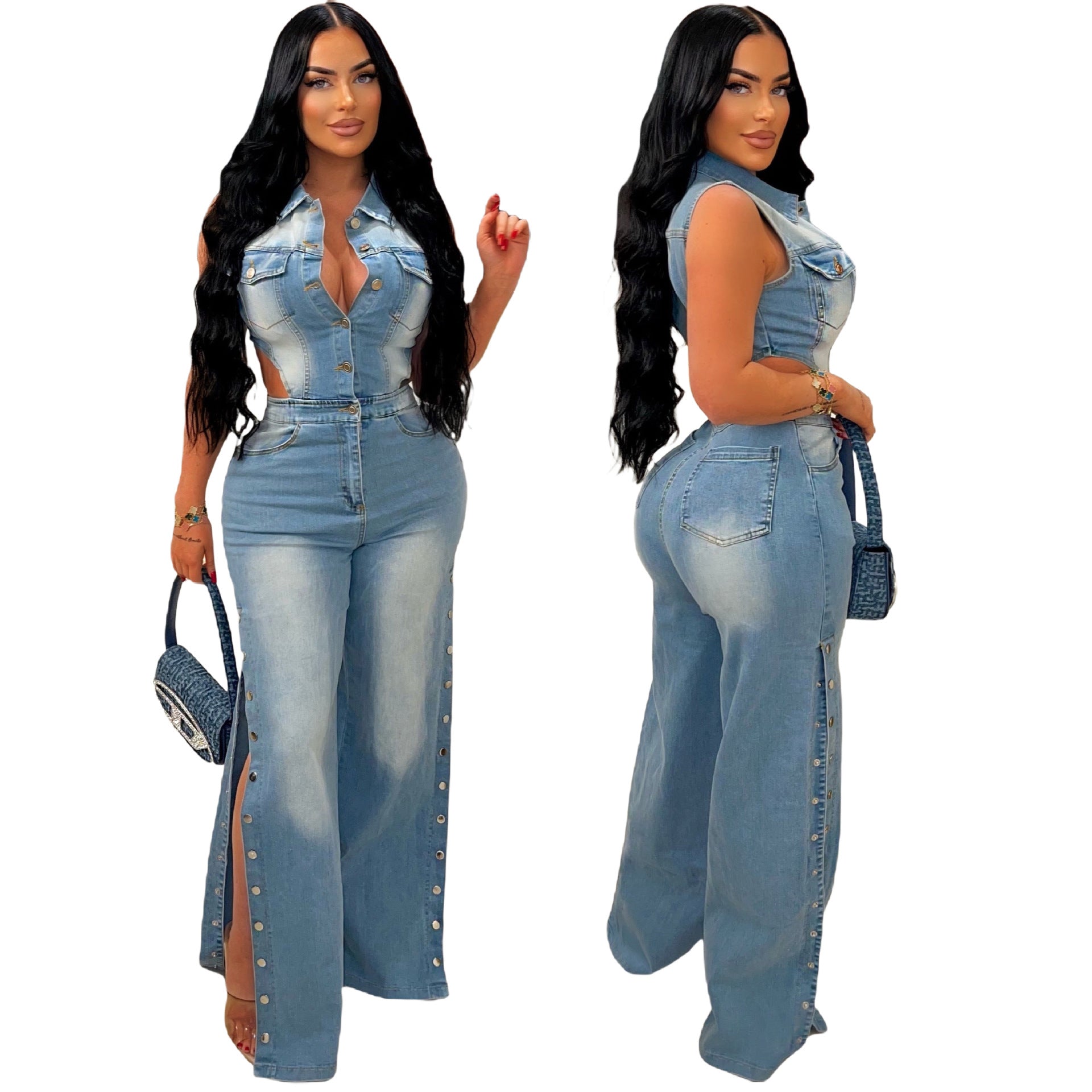 outfit inspo fall  Tight Waist Slim Elastic Wash Denim Jumpsuit Straight Loose Jumpsuit