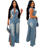 outfit inspo fall  Tight Waist Slim Elastic Wash Denim Jumpsuit Straight Loose Jumpsuit