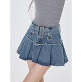 y2k outfits   High Waist Pleated Skirt Summer New Denim Short Skirt Hot Girl Slimming A- line Skirt