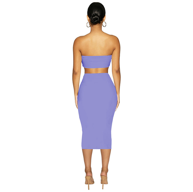 dress to impress outfits 2024 New Women's Sexy Chest-Wrapped Navel Two-Piece Street Tight Skirt Suit Summer