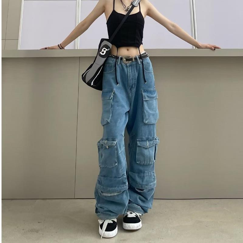 barn jacket outfits Women's Fashion All-Match Jeans Zipper Light Color Washed Overalls Trousers Simple New