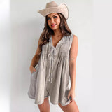 country concert outfit Summer 2024 New Street Hipster Sleeveless Short-Sleeved Shorts Denim Jumpsuit