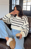 2000s fashion Autumn and Winter New Striped Sweater Sweater round Neck Long Sleeve Loose Casual Pullover Sweater Top