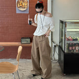 suede jacket outfit   Fish Fashionable Retro High Street Suit Pants Loose Wide Leg Lazy Solid Color Straight Casual Pants  