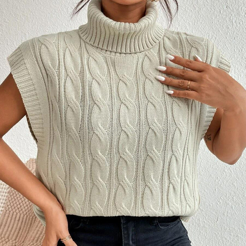 work outfits women Autumn New Style Knitted Solid Color Turtleneck Loose Twisted Sleeveless Inner Wear Outer Vest for Women