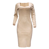 90s fashion   Fall  New Fashion Women's Clothing Solid Color Sexy Arm Mid-Length Dress