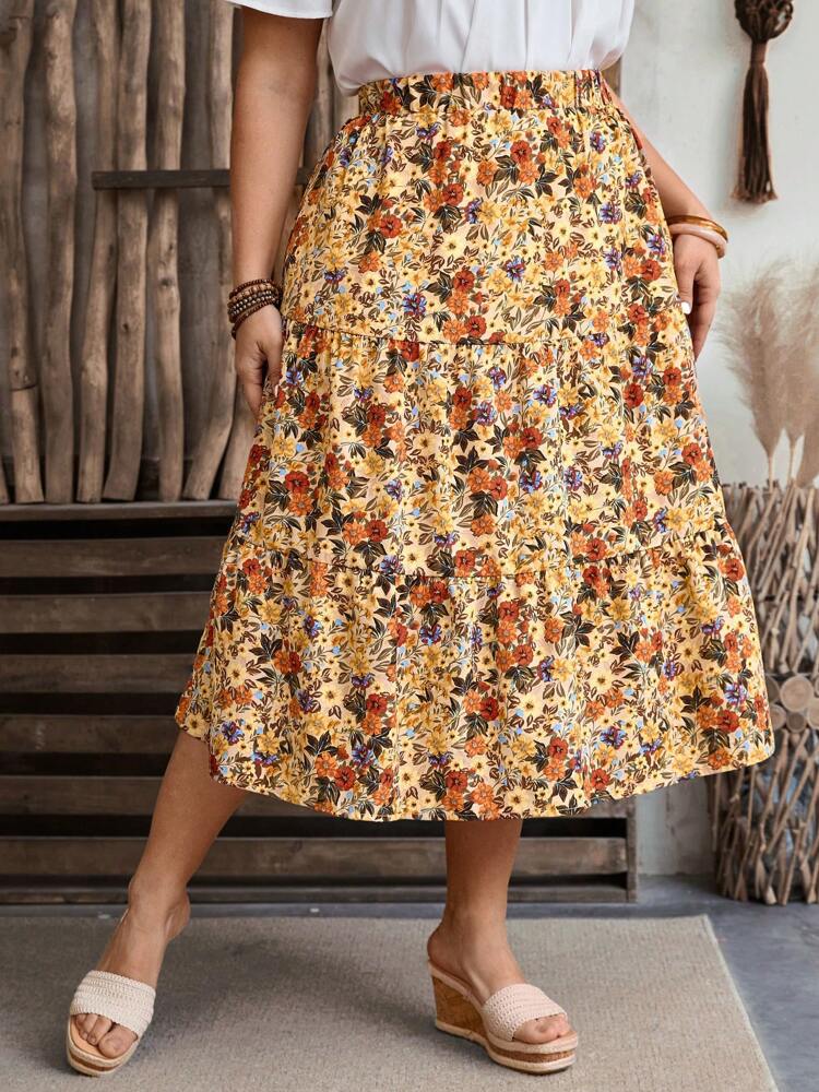 outfit inspo fall 2024 Spring and Summer Women's Clothing New Fashion Printed Floral High Waist plus Size Dress Women