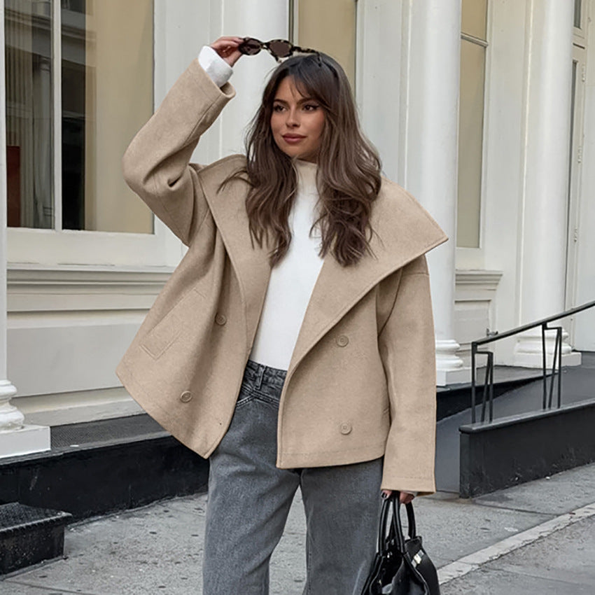 outfit inspo Commuter French Style Khaki Woolen Coat Women's 2024 Winter High-Grade Thickened Double-Breasted Lapel Coat Women's Clothing