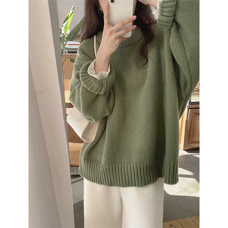 fall fits round Neck Long Sleeve Pullover New Autumn and Winter Japanese Style Lazy Retro High-Grade Coat Top for Women