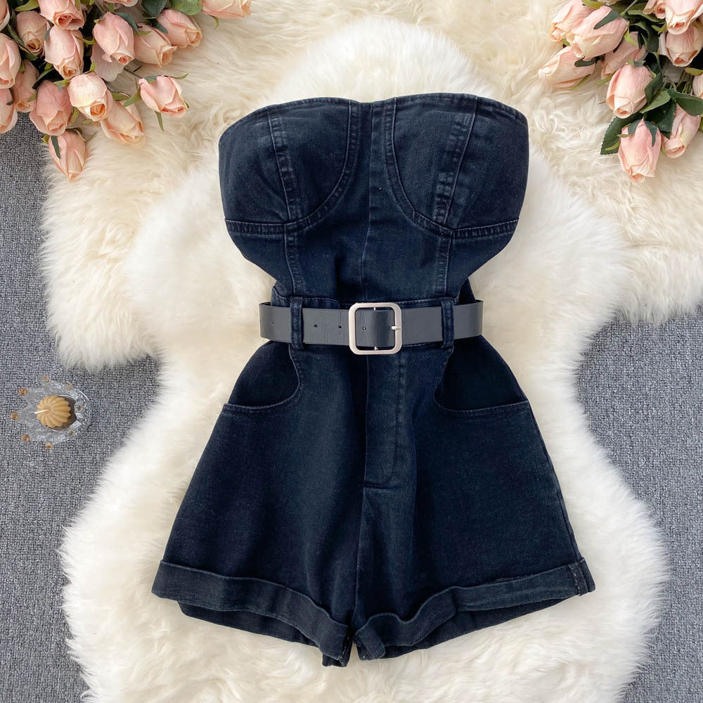 outfit inspo Tube Top Overalls Women's New High Waist Slimming Wide Leg Shorts Small Casual Jumpsuit Hot Girl Pants