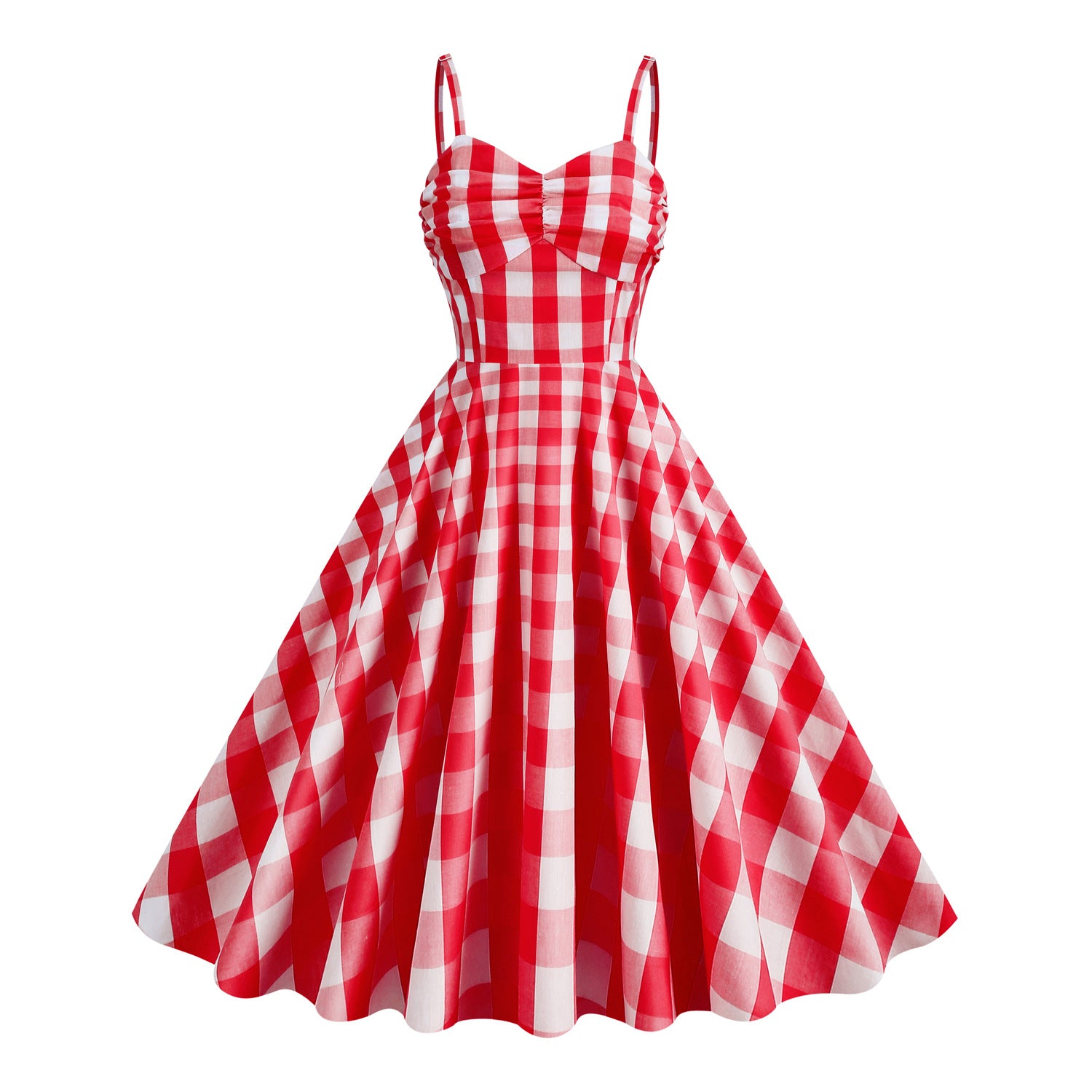 cybergoth dress to impress  Hepburn Style Retro Fresh Holiday Barbie Pink Plaid Striped Sling High Waist Mid-Length Dress Cotton