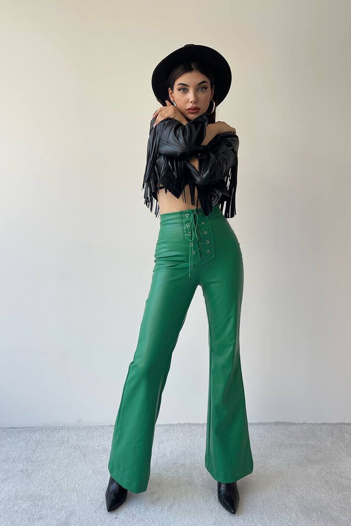 barn jacket outfits 2024 Autumn and Winter Women's Fashion Sexy High Waist Trousers Flared Pants Leather Pants Women's Pants