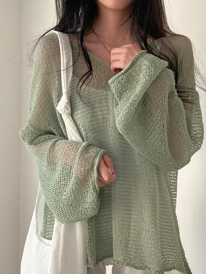 Oversized Long Sleeve Crochet Knit Top