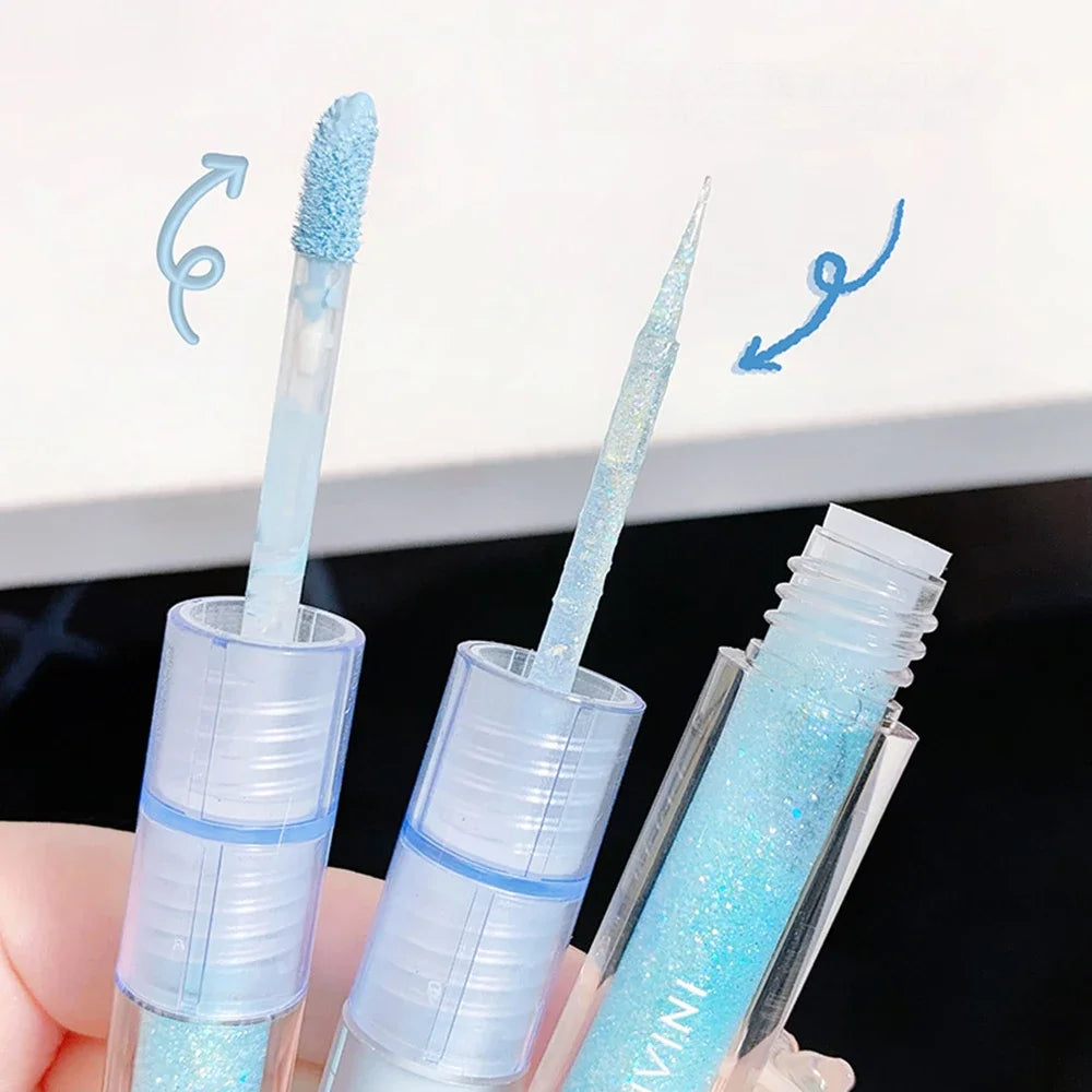 OKLULU  -  2 in 1 Blue Liquid Eye Shadow Matte Sequins Pearlescent Eye Makeup Lying Silkworm Brightening Droplet Tear Makeup Beauty Tools