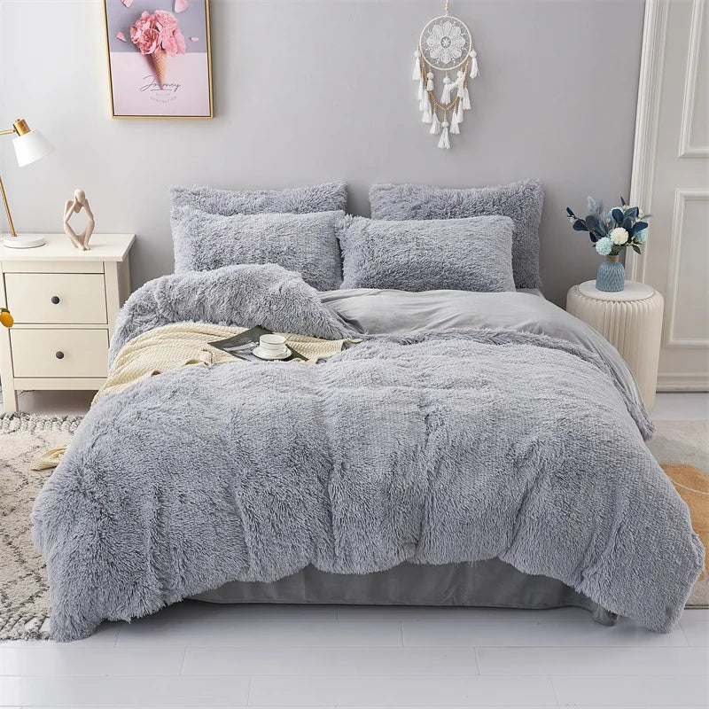 Shaggy Coral Fleece Cozy Princess Bedding Set Mink Velvet Gradient Quilt/Duvet Cover Set Bed Comforter Cover Blanket Pillowcas