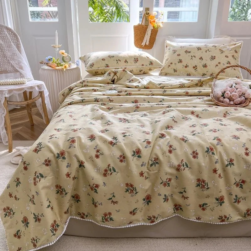 OKLULU  -  100%Cotton Vintage Floral Quilt + Pillow Case -Luxurious-- Summer and Autumn - Washable - Air Conditioned Room-Queen/Single