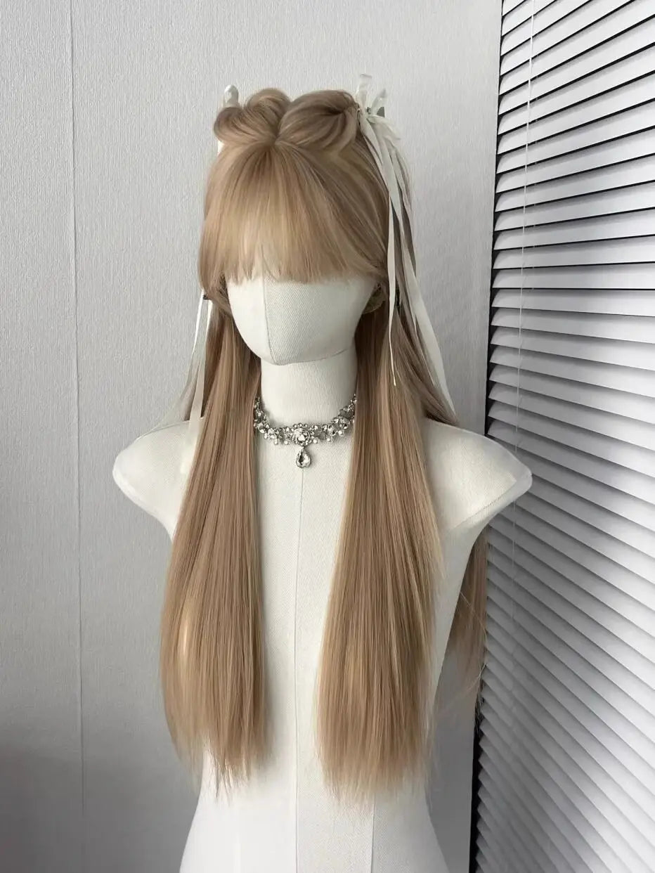 OKLULU  -  wigs Long Straight Synthetic Heat Resistant Blonde Wig with Bangs for Women daily wear Wigs for Cosplay Lolita Party Halloween