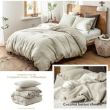 Oklulu  -  100% Linen Duvet Cover Set, 3 Pieces Belgian Flax Breathable Bedding, 1 Comforter Cover+2 Pillowshams with Coconut Button